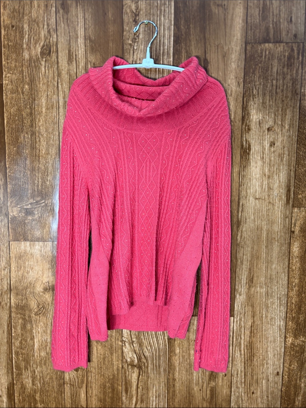 Singrid Olsen Cozy Cable Knit Cowl Neck Sweater with Clear Beads